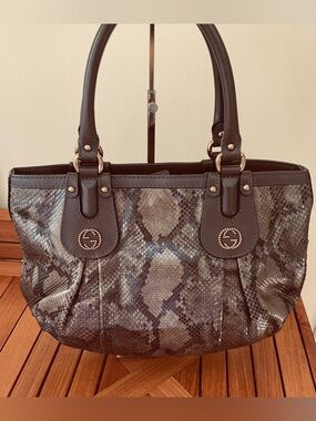 Gucci Studded Brown Python Handbag